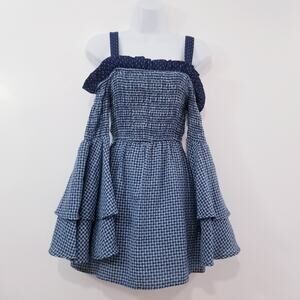 Tularosa Smocked Tiered Wide Sleeves Off Shoulder Mini Dress